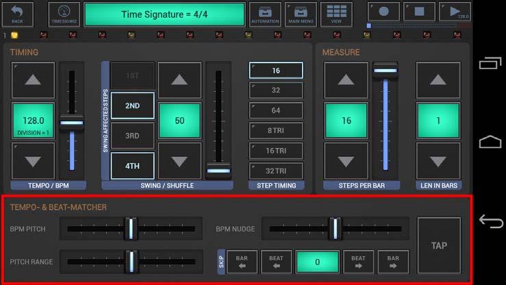 6.4 Tempo- & Beat-Matcher The Tempo- & Beat Matcher is a powerful tool to synchronize the G-Stomper Applications with any playing Music from any equipment; in the same way DJ s match the beats from
