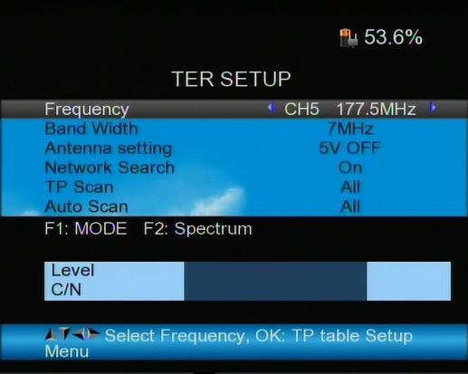 4. TER SETUP Press OK on TER setup then the following window appears: 1) Frequency: Press <Left/