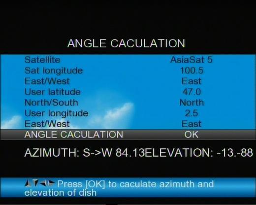 2) Sat longitude: Use numerical button to enter satellite position.