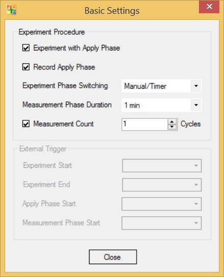 Manual / Timer When "Manual/Timer" is selected, a "Measurement Phase Duration" must be defined and the measurement will run for a set time interval after a manual start.