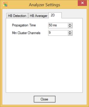 In the 2D tab the time span for the signal propagation time calculation can be defined via the drop down menu in a range of 1 to 200 ms.