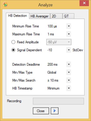Tools The "Tools" menu opens the "Analyze Raw Data" dialog. This dialog is similar to the "Analyzer Settings" in the Cardio2D Software. Please see chapter "Analyzer Settings".