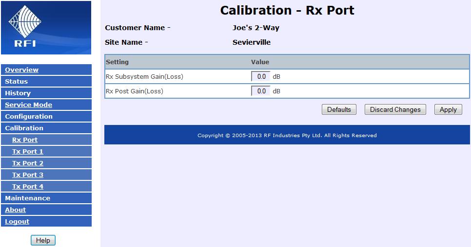 RX PORT CALIBRATION The following will calibrate the APM RX levels read from an output port of the receive multicoupler. At the APM GUI, click on Calibration and then RX Port.