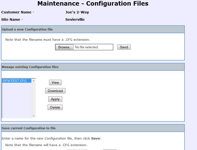 FINAL STEP! Upon completion of APM setup, select Maintenance and then Configuration Files from the GUI menu.