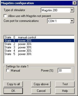 Signal for Windows version 4 stimulator is also possible, as is triggering from other external hardware, in which case you would use the Magstim trigger to trigger the sampling sweep as well.