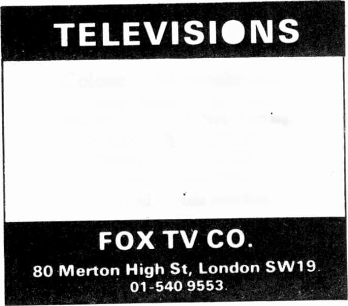 Advertisements, together with remittance, should be sent to the Classified Advertisement Manager, Television, Room 2 3 3 7, IPC Magazines Limited, King's Reach Tower, Stamford St., London, SE1 9LS.