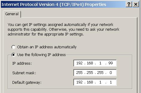 Figure 4 1: Host IP Settings After making an IP address change such as this, close the control panel and reboot the host computer to be sure the change takes effect.