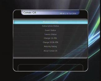 3 CAS (Conditional Access System) Smart Card Slot - Conax smart card menu To watch scrambled services, you need to have an appropriate Conax smart card from the service provider.
