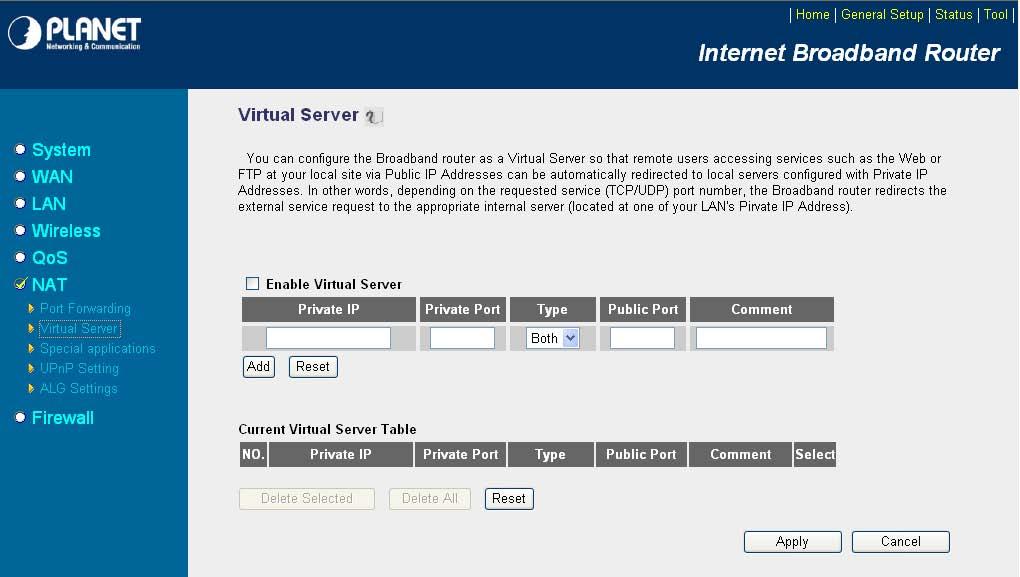 Enter valid ports in the Virtual Server section of your router.