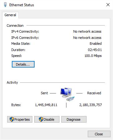 (7) On the Ethernet Status Window, click the Properties button.