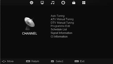 TV Menu Operation CHANNEL MENU To access this menu, press [MENU] button on the remote control.
