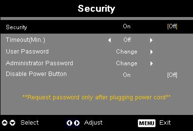 (in minutes) Source Lock When source lock is turned "off", the projector will search for other signals if the current input signal is lost.