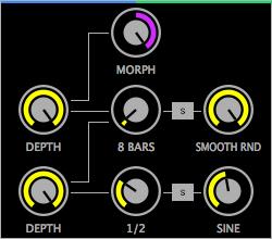 MORPHER: The Morpher section features crossfade-style morphing between the signals coming from both Scanners. This allows you to set up complex modulations and intricate sequences.
