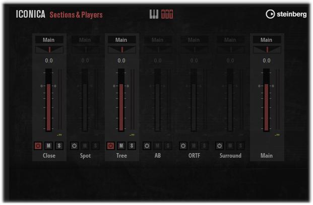 5.2 Mixer Page The Mixer Page gives you access to all available microphone positions of the current instrument, lets you assign outputs to these positions, as well as control their volume and load