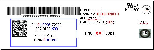 9. Shipping and Package 9.1 Shipping Label Format B140XTN03.