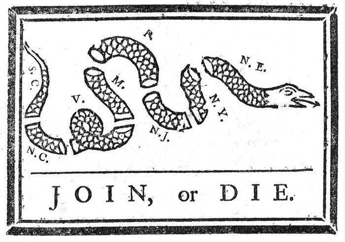 Name Date Period Political Cartoons of the Revolutionary War This cartoon was drawn by Benjamin Franklin in the very early days of the Revolutionary War.