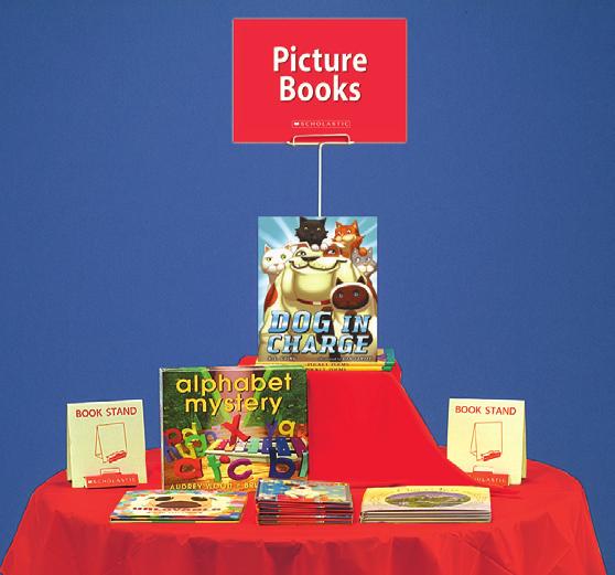 To create more display space, place the box that the books came in on the centre of the table, open side down.