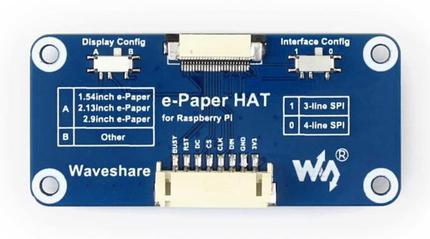 SWITCHES There are two switches on e-paper Driver HAT: Display Config and Interface Config as Figure1: 1 E-Paper Driver HAT DISPLAY CONFIG The Display Config switch is used for various type of