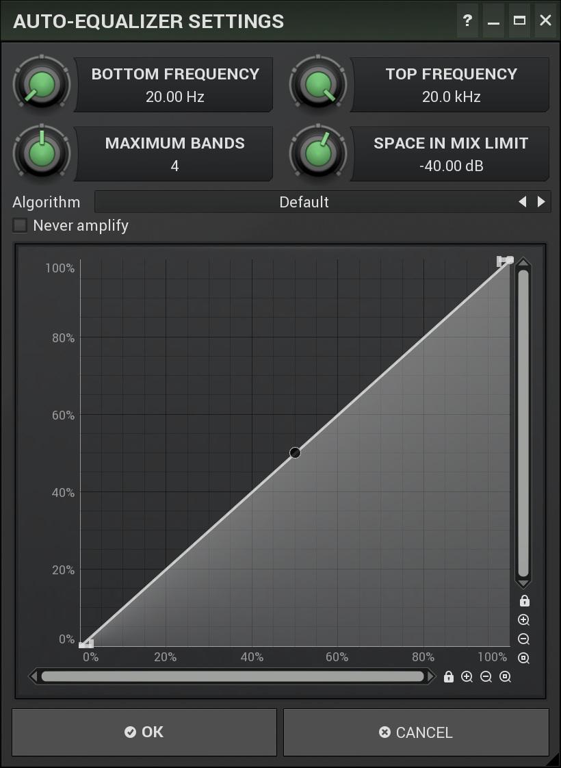 Auto-equalizer settings provides additional settings for the automatic equalization algorithm.