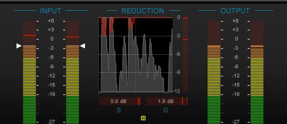 3 Alternative gain reduction metering. This view is activated using the small H button (History) below the maximum gain reduction value.