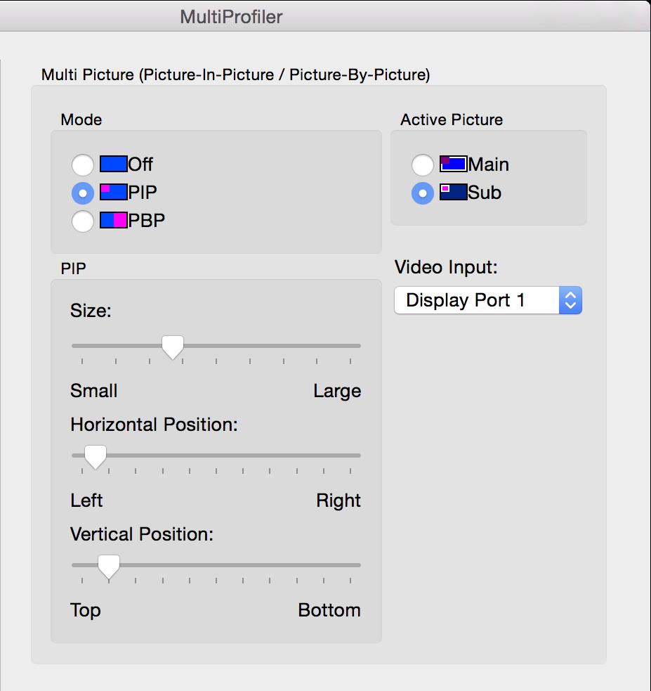 See the following section for a more detailed description of this function. Note: MultiProfiler sets the ICC/ColorSync profile for the main screen and not the PIP window.