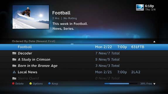 DIRECTV HD DVR RECEIVER USER GUIDE PLAYLIST The Playlist screen displays all your recorded programs.