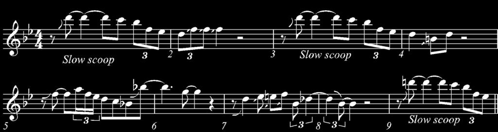 1 and m. 3 of Example 6a, and a shorter duration in m. 23 leading into the note A of Example 6b.