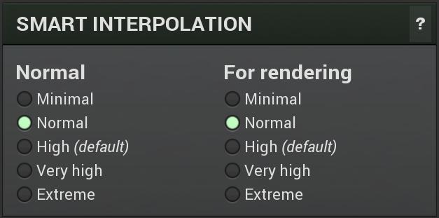 Smart interpolation Smart interpolation panel controls the depth of the smart interpolation algorithm, which controls the parameters in order to provide maximum audio quality and lower the chance of