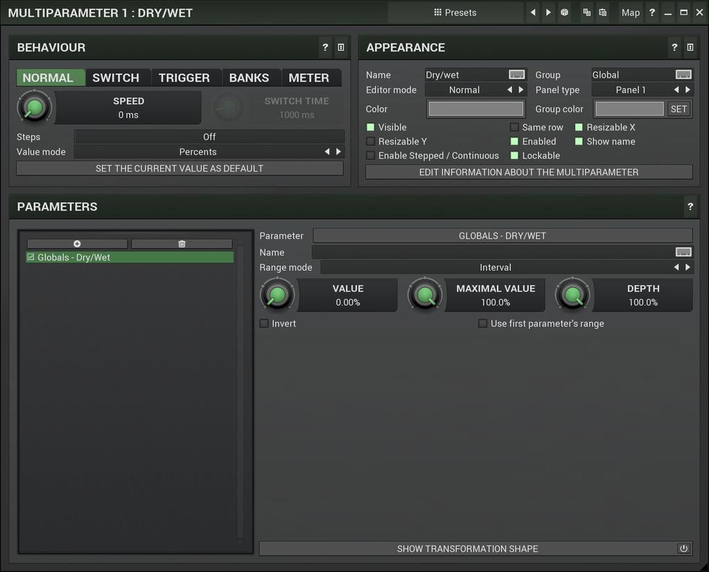 MultiParameter editor Multiparameter is a powerful structure, which can speed up your workflow significantly and even perform automatic tasks, often useful when performing in real-time for example.