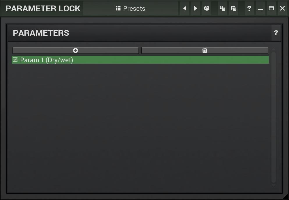 Lock provides a simple way to keep some parameters unchanged when using randomization or browsing presets. You can still change these locked parameters by adjusting the control directly.