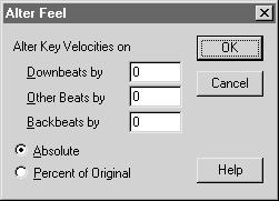 Alter Feel dialog box 40-17 the velocities or durations of every note in the selected region.