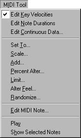 MIDI Tool Menu 40-3 Once you ve edited MIDI data (and returned to the score), you can then erase it, or copy it from one passage to another in the same way you d use the Mass Edit Tool to copy music.