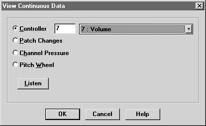 View Continuous Data dialog box 40-7 Cancel. If your MIDI system isn t working, or if you change your mind, click Cancel to return to the previous dialog box.
