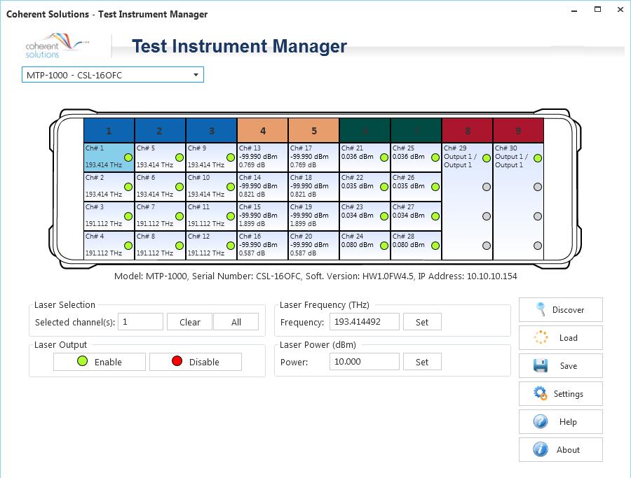 Intuitive and Functional Software Interface The control software for MTP1000, Test Instrument Manager (TIM), uses graphical representation of the instrument for intuitive control of connected units.
