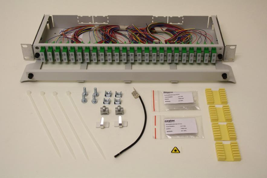Patch panel NC-232 Universal patch panel NC-232 can be used to terminate 48 fibres in 19 racks and cabinets, where these patch panels can be stacked directly over each other.