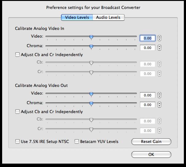 Blackmagic Software Video Levels Although Broadcast Converter s analog outputs are automatically voltage calibrated at power on, by selecting