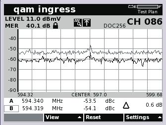 Automatic Gain Control (AGC) Stress Indicator The AGC stress indicator on a digital channel level measurement icon appears when the DSAM detects rapidly varying AGC levels.