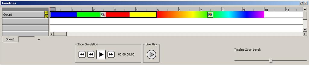 Chapter 4 Timeline Editor Group Column Effect Block Timeline Row The timeline editor enables you to fine-tune effects and preview your shows.