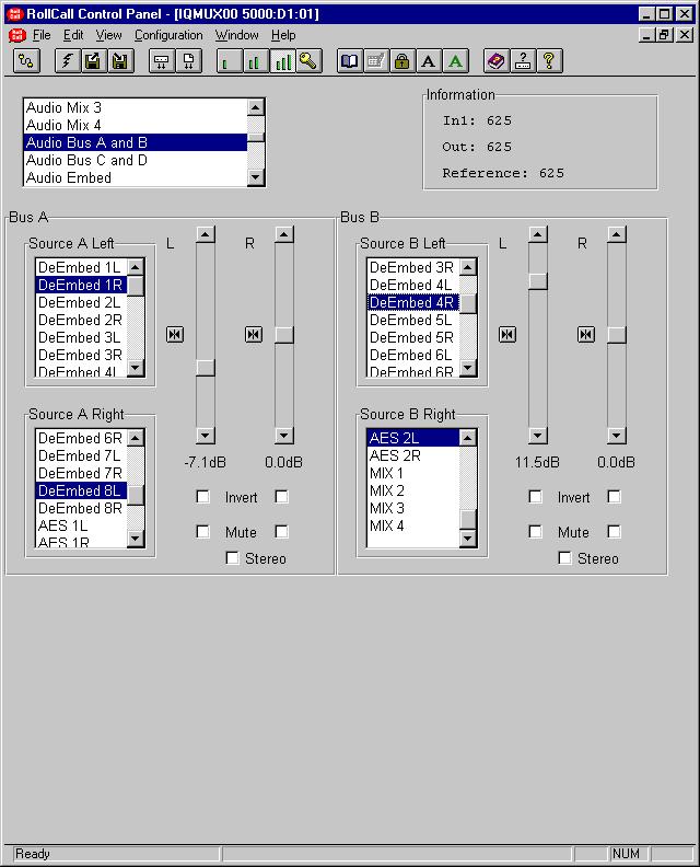 Audio Bus A and B/Audio Bus C and D This function allows the inputs for the four audio buses of the router to be selected.