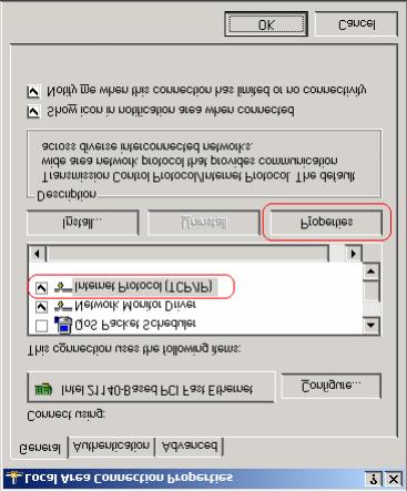 Server PC network parameters settings.