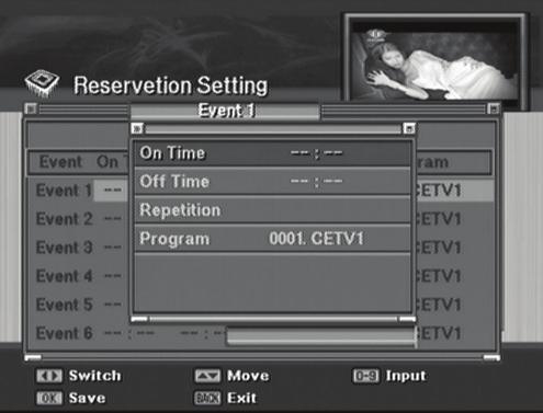(CH21 ~ CH69) Broadcasting System : B/G, I, or D/K Video Freeze : On/Off DVB Subtitle : On/Off System Setup >> Time Setting Time Setting You can set the time zone.