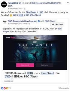 BBC UHD BLUE PLANET II Social Media analytics Capita There was lots of social media activity with over 80% of twitter feedback being positive or neutral.