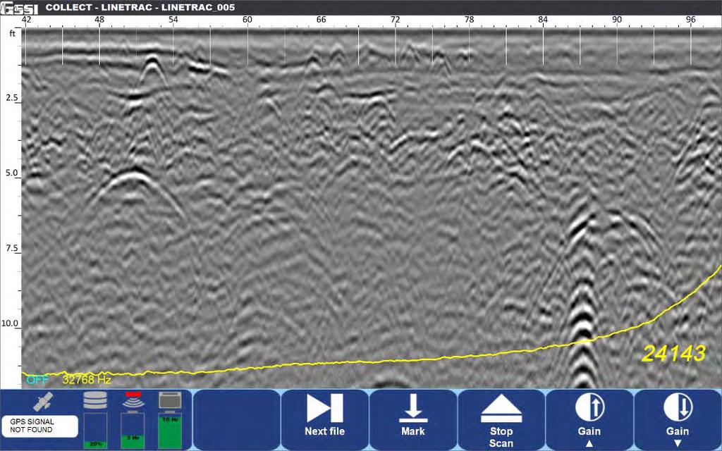 UtilityScan DF/HS Frequency Mode: Data Set 1-B The above image is a continuation of the proceeding image, but the UtilityScan system is approaching
