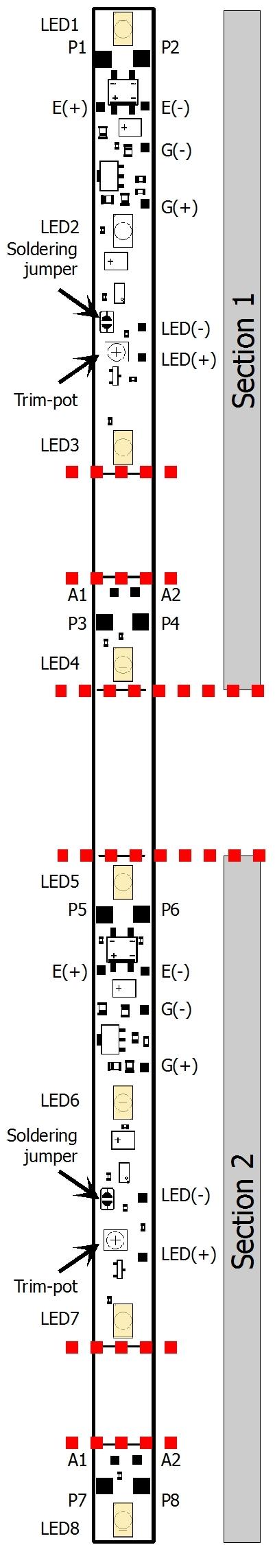 WIB-13.2 Eglish 6. Moutig the carriage lightig 6.1. Overall view P1 P8 E(+) E(-) G(+) G(-) power supply exteral bridgig capacitor goldcap or exteral bridgig capacitor A1 A2 LED(-) LED(+) power supply (remaiig segmet) additioal LEDs (e.