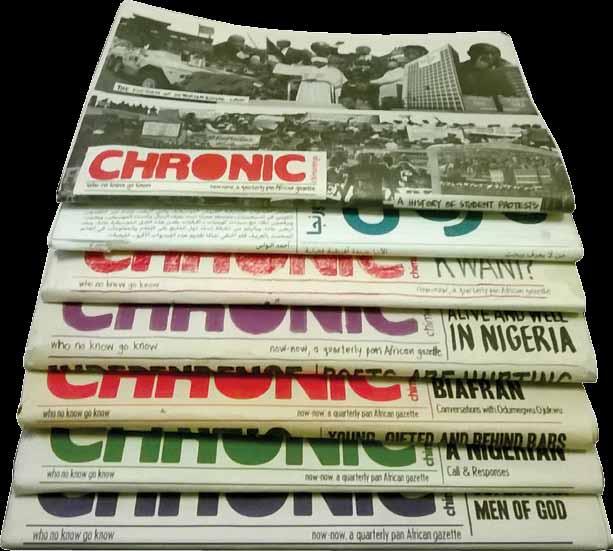 FORWARD (the now-now) From March 2013, Chimurenga introduced the Chronic as an English-language quarterly pan African new paper (not merely a newspaper), that documents the way African societies