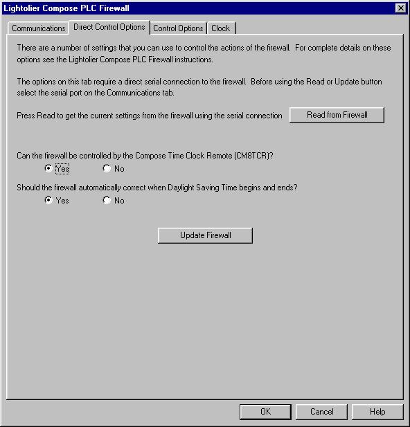 This dialog has four tabs. The first one is used if you do have a direct serial connection to the Firewall. Select the serial port used and the baud rate.