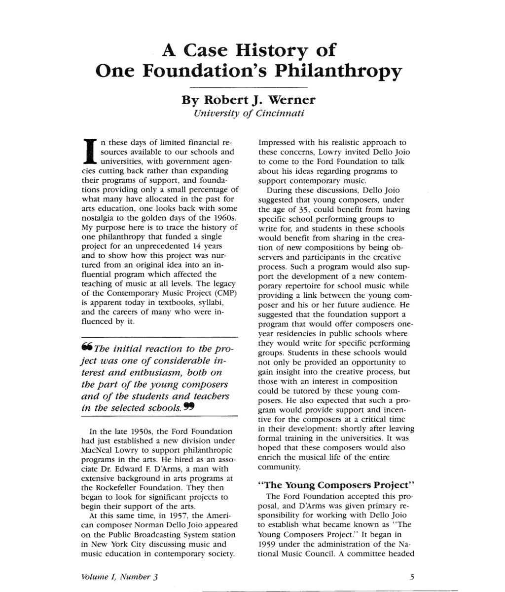 A Case History of One Foundation's Philanthropy By Robert J.
