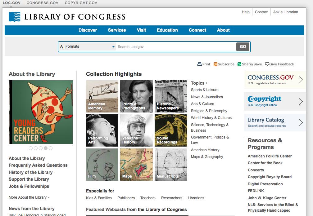 You can search the Library of Congress for any subject, or browse the Collection Highlights. www.loc.