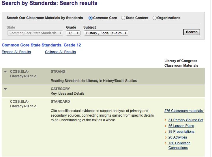 Standards search Example: Common Core Grade 12