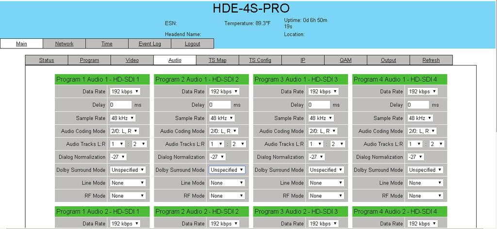 6 HDE-4S-PRO. "Main > Audio" Screen The Main > Audio screen (Figure.